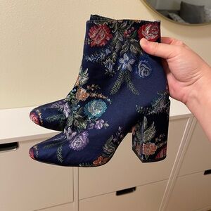 Zara Navy Floral Ankle Boots